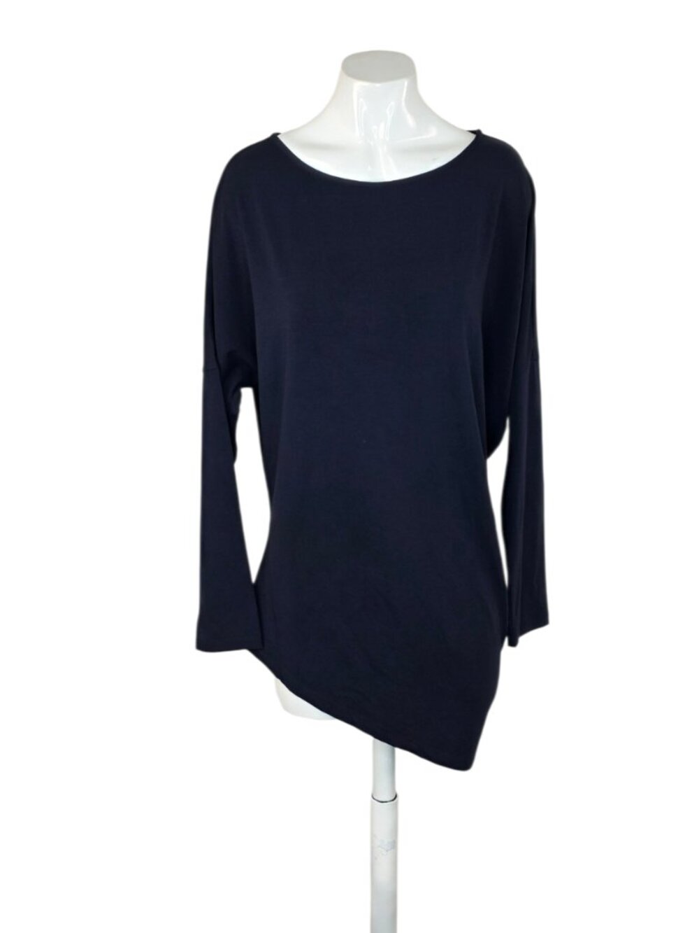 Betabrand Kiley Asymmetrical Hem Long Sleeve Navy Blue Top, Lagenlook, Size M